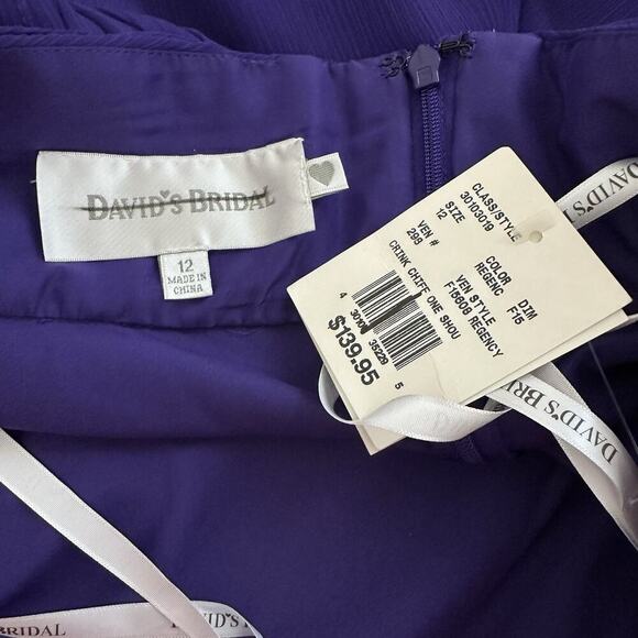 Davids Bridal Womens Dress 12 Regency Purple‎ Crinkle Chiffon One Shoulder Party - Picture 14 of 16